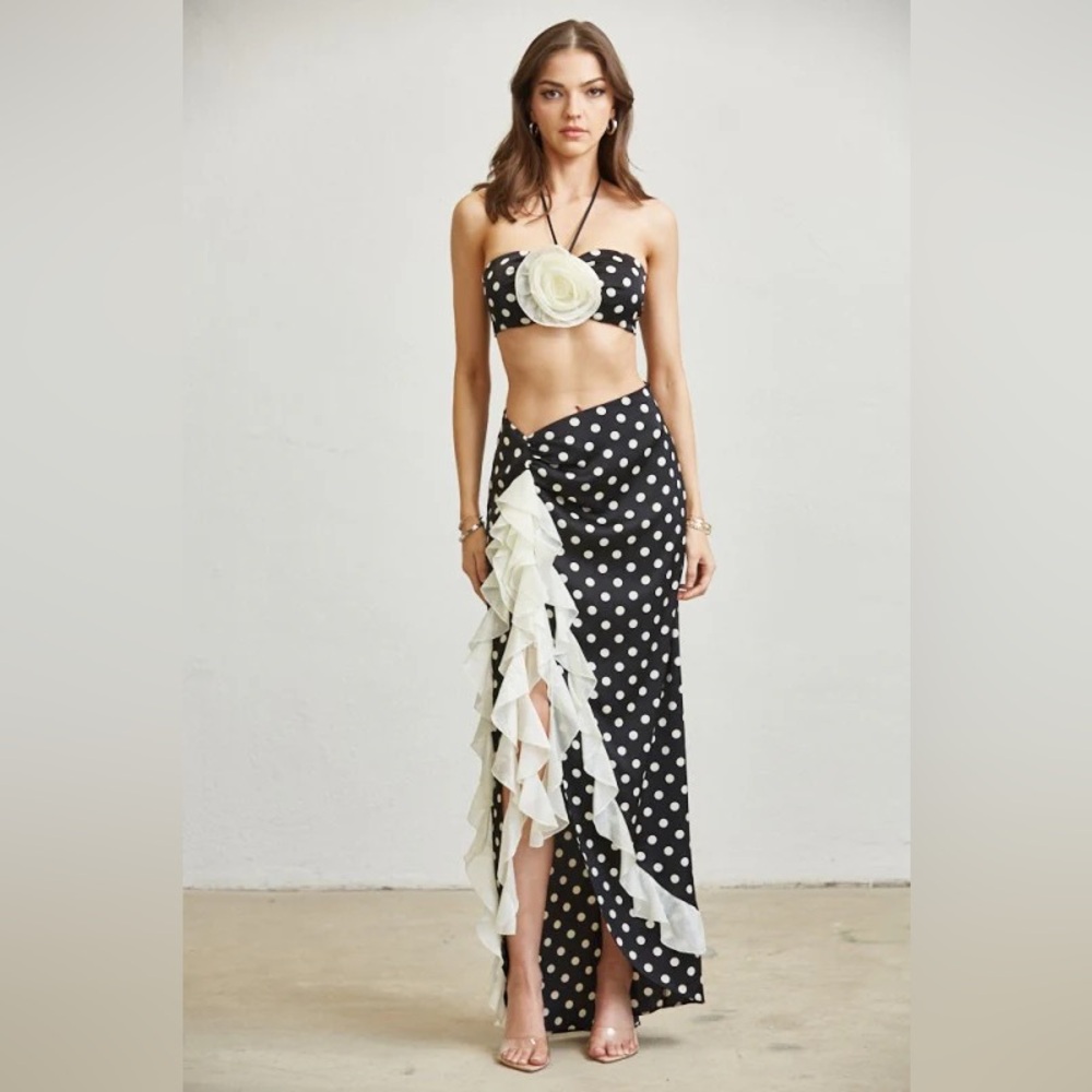 NWT Blithe Black & White Polka Dot Two Piece Set |Floral Set |Chic Resort Outfit